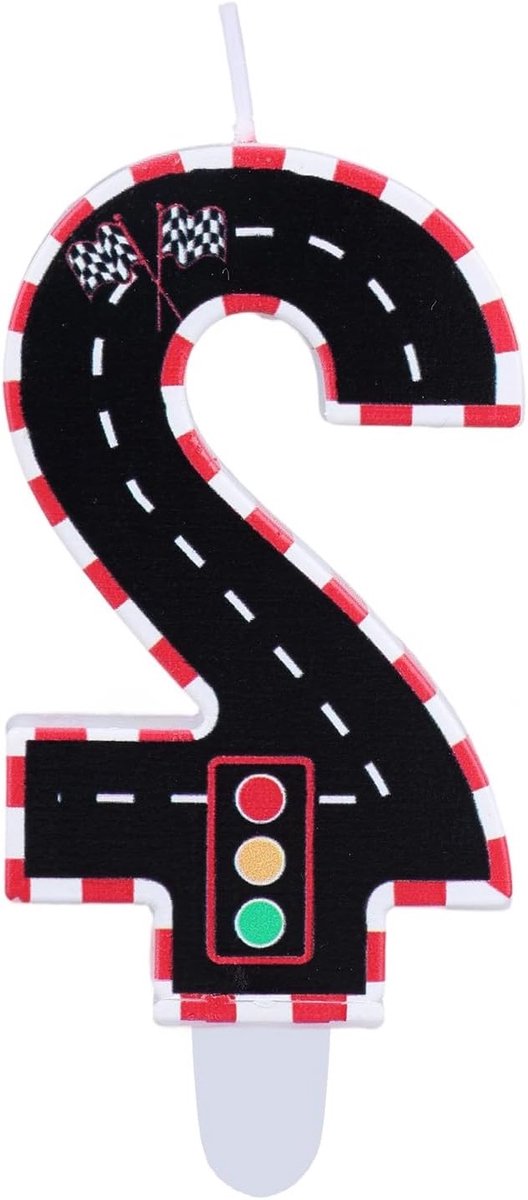 Raceauto Themed Verjaardagskaarsen Cake Topper in Rood en Wit met Vlaggenpatroon voor Jongens Verjaardag (Nummer 2) - Feestdecoratie en Taartaccessoires