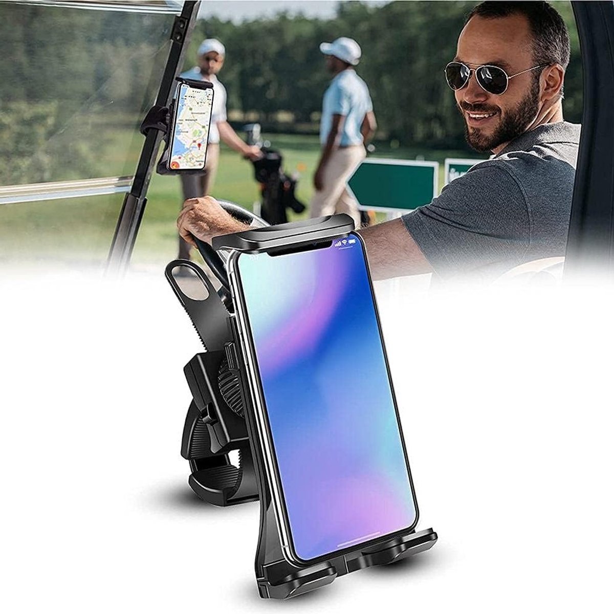 Verstelbare telefoonhouder voor golfkar met anti-val functie en 360 graden draaibare kop - Golfaccessoires voor volwassenen en smartphonegebruikers