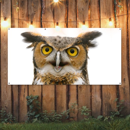 Affiche clôture Hibou - Vogel - Portrait - 200x100 cm - Toile de jardin