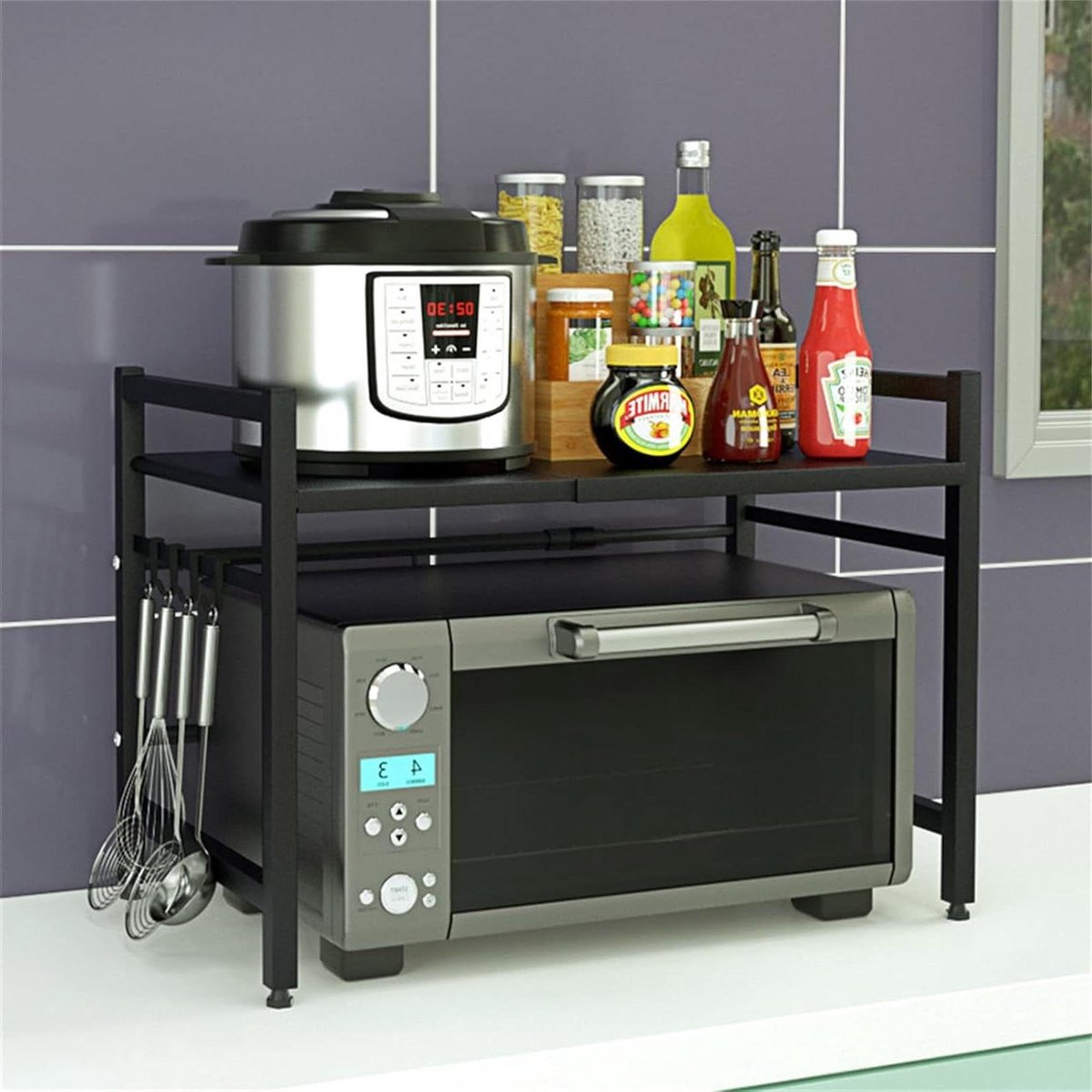 Magnetron Opbergrek - Magnetron Stand Plank - Keuken Ordenen - Uitschuifbaar Frame - 45-65 cm - Wit