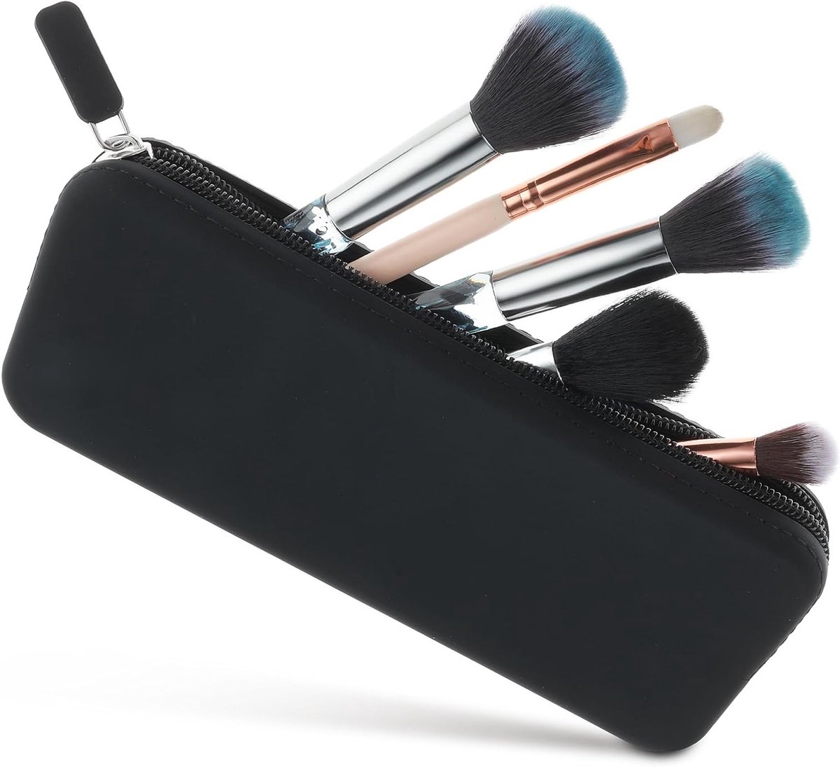 Reisvriendelijke Make-up Borstel Etui met Rits, Siliconen Houder voor Make-up Borstels en Accessoires