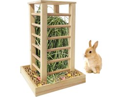Hooibaar Huisdieren - Voerbak Konijn - Minder Afval Voeren - Natuurlijk Hout - 36.5 cm Hoogte - Lichtbruin
