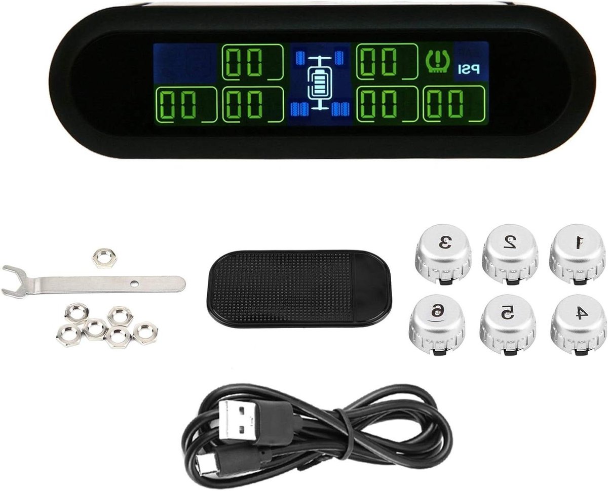 Bandendruk Systeem - TPMS Monitor - Verkeersveiligheid Verbeteren - 6 Externe Sensoren - Universeel - Zwart
