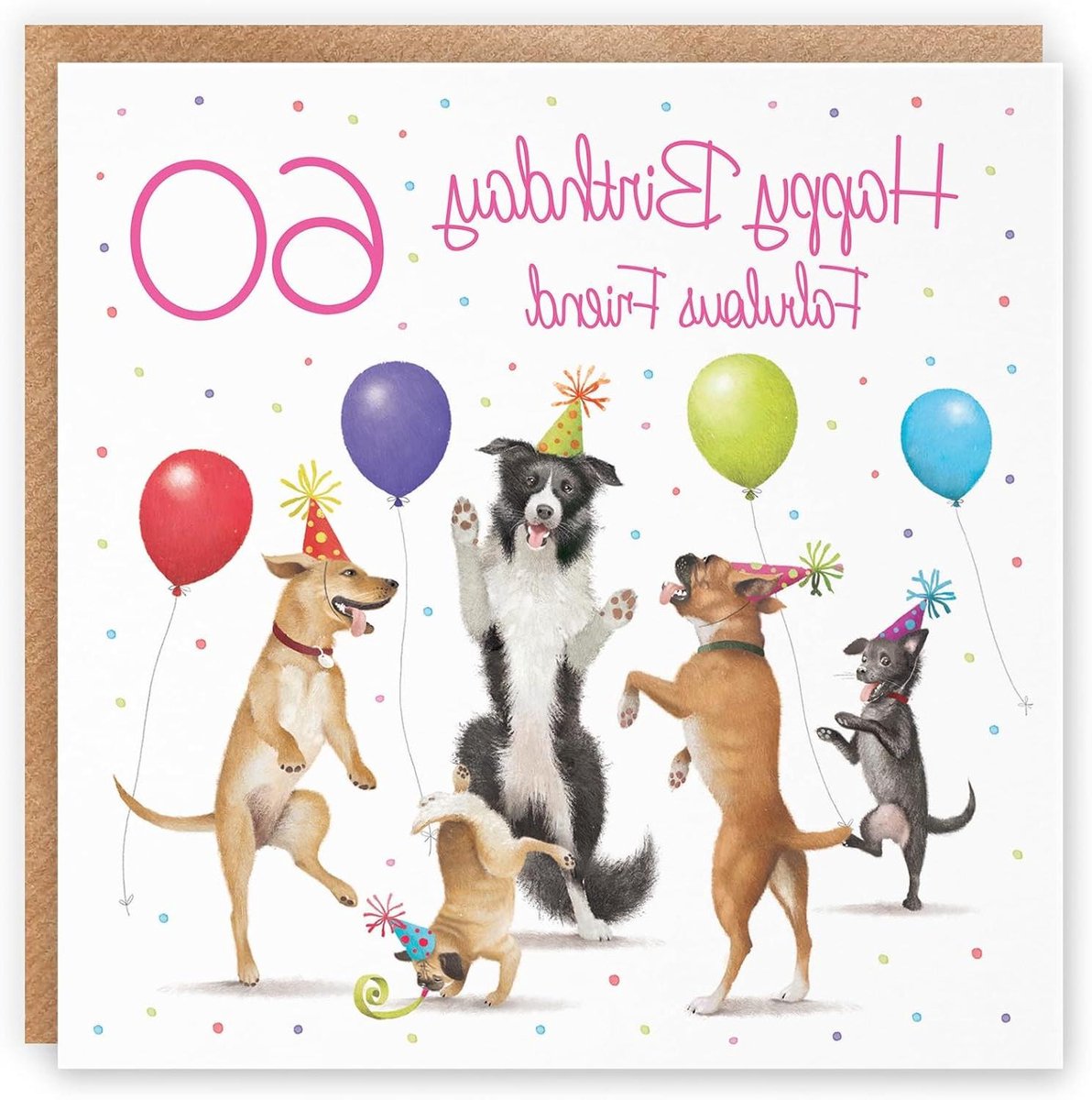 Grote verjaardagskaart - Wenskaart 60 jaar - Vriendin feliciteren - Dansende honden design - 210 x 210 mm - Niet gespecificeerd