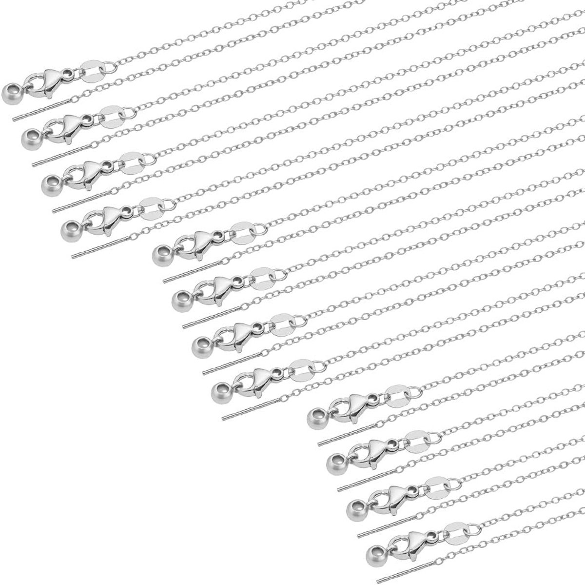 12 Stuks 3 Maten 304 RVS Kabelketting, Verstelbare Stopper Kralen Slider Ketting voor DIY Sieraden, 45-59.5 cm, Perfect voor Ambachten en Creatieve Projecten