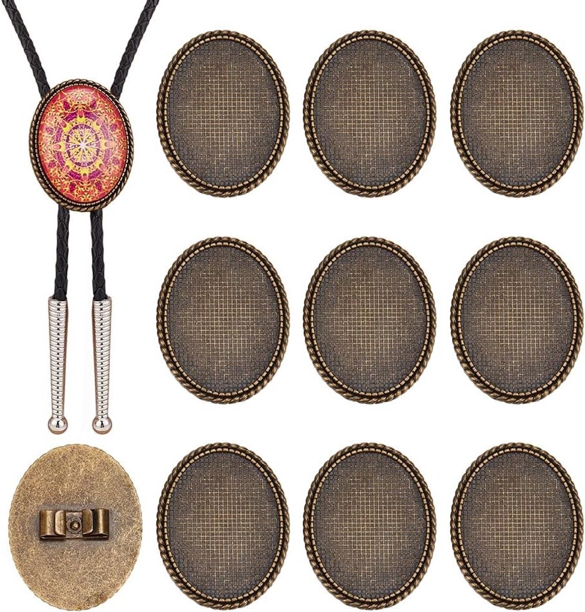 12 Stuks Bolo Tie Buckles, Ovale Slider Cabochon Sluitingen voor Bolo Tie Creatie, Antiek Brons, 40.5x30.5mm, Perfect voor Handgemaakte Accessoires