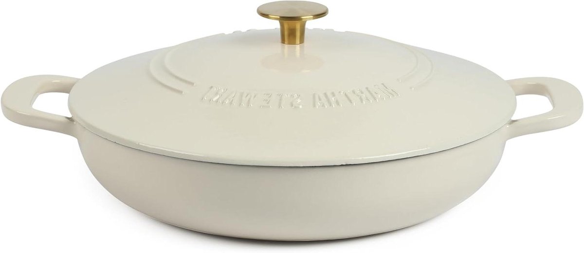 Gietijzeren Braadpan - Dutch Oven Braiser - Langzaam Garen - Geëmailleerde Afwerking - 3.5 Kwarts - Linnen met Gouden Knop