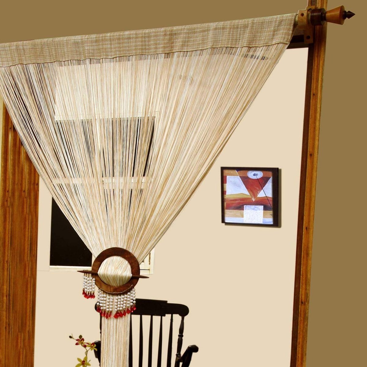 Draadgordijn - Paneelgordijn Vliegengordijn - Woonkamer Inrichten - Handgeweven Polyester - 90 x 200 cm - Ivoor