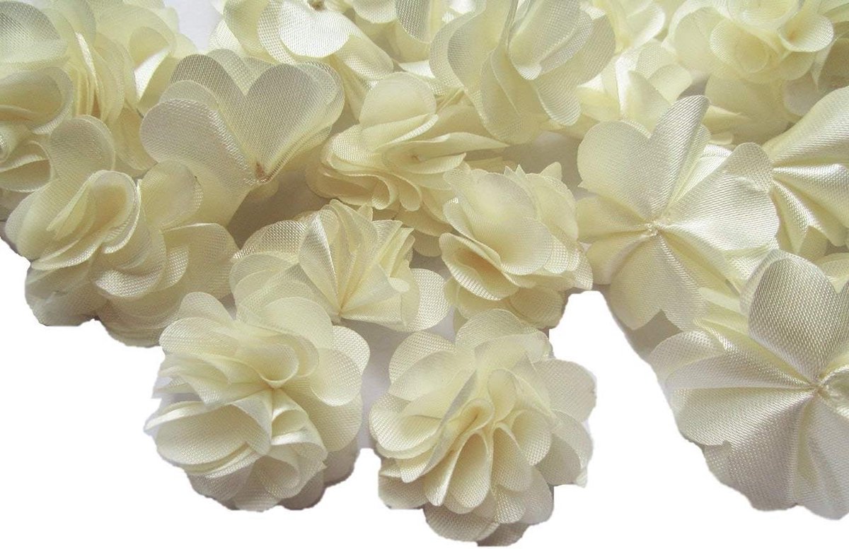Satijnen Bloemen - Handgemaakte Bloemapplicaties - Accessoires Maken - Met Genaaide Rand - 35mm - Ivoor