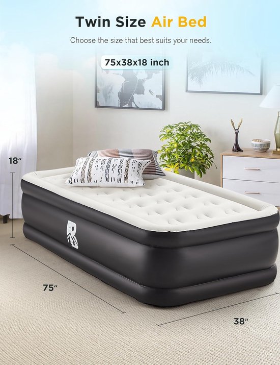 Luchtbed - Opblaasmatras Kampeerbed - Comfortabel Slapen - Geïntegreerde Pomp - 457 cm Hoog - Zwart — afbeelding 3