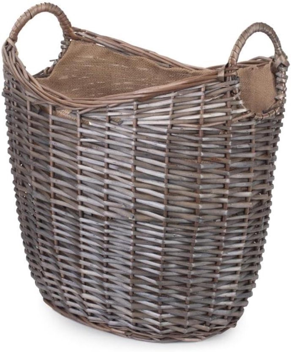 Rieten Log Mandje - Opbergmand Mand - Haardhout Opslag - Met Deksel - 38x30x38cm - Bruin