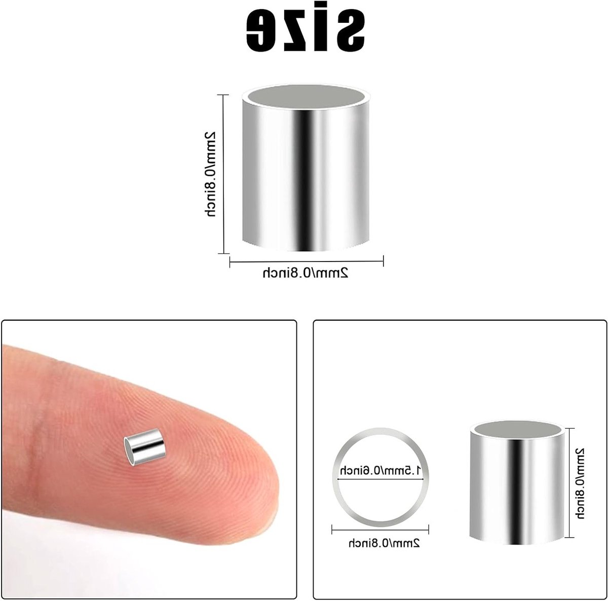 2000 Stuks Squeeze Beads Zilveren Spacer Beads voor Sieraden, Kettingen, Armbanden en Oorbellen DIY (2mm)