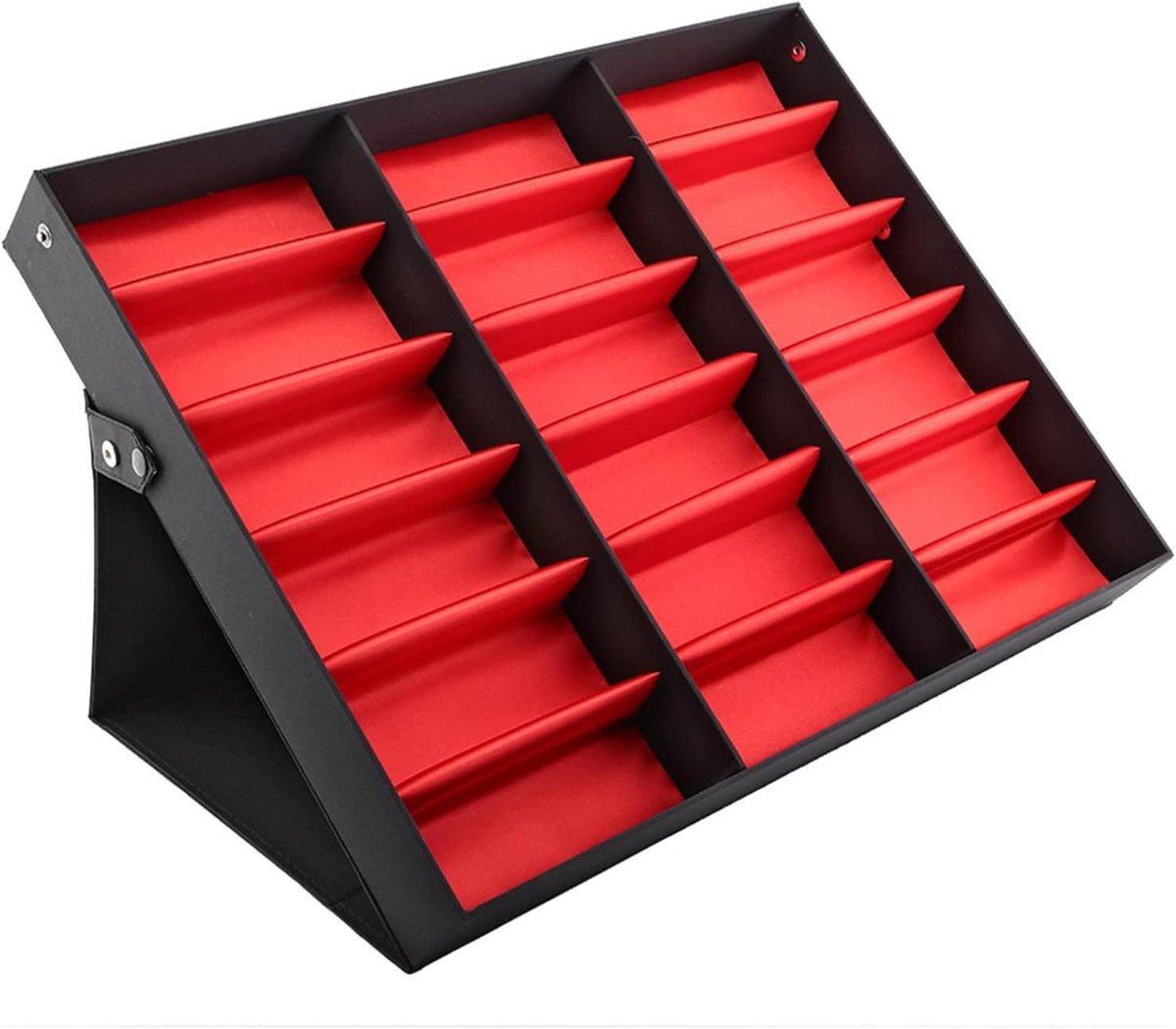 Brillen Organizer - Opbergdoos Brillen - Brillen Overzichtelijk Houden - 18 Vakken - 47 x 37 cm - Zwart en Rood