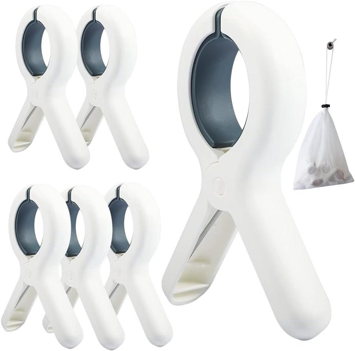 Strandhanddoekclips - Grote wasknijpers - Wassen drogen - Sterke grip houder - 6 stuks - Wit