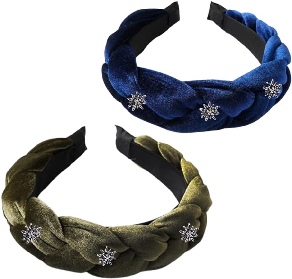 Set van 2 Elegante Vintage Velvet Haarbanden voor Vrouwen met Strass - Brede, Antislip Haaraccessoires voor een Stijlvolle Look