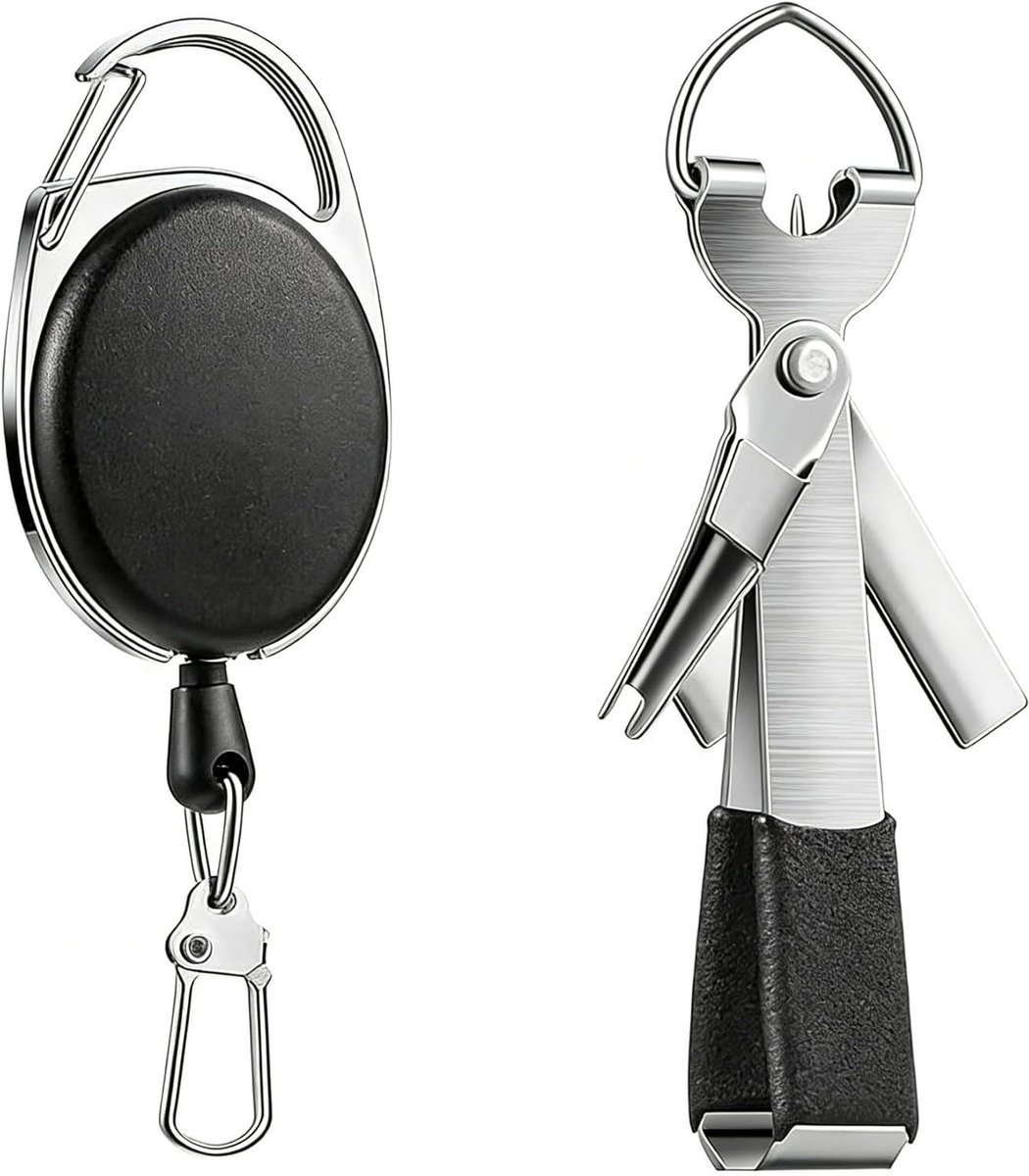 Vislijnsnijder Knoopgereedschap - Visaccessoire Outdoor - Snel Vissen Knopen - Roestvrij Staal Inclusief Retractor - 10x5x1 cm - Zwart