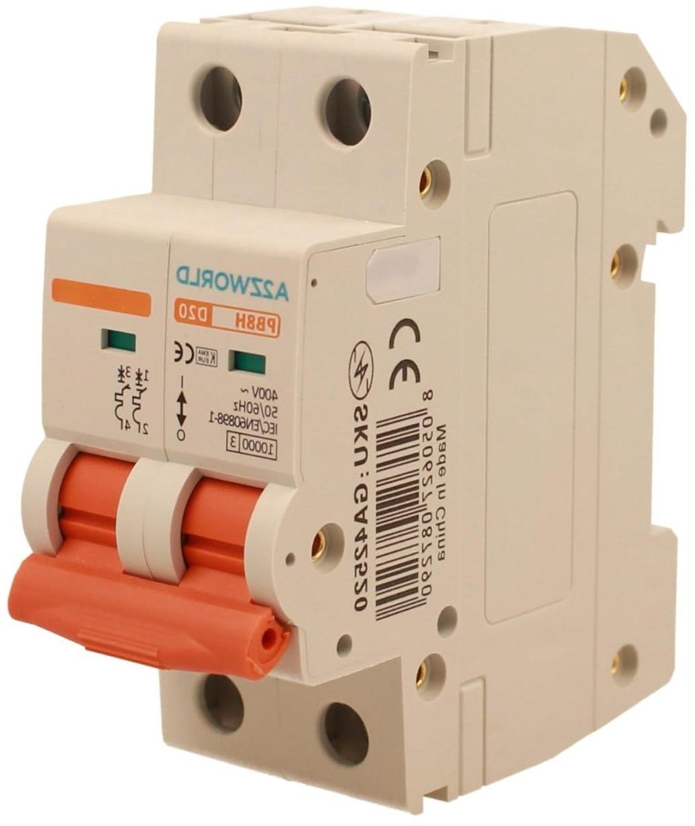 Stroomonderbreker Curve D - Automatische zekering - Beveiliging installaties - Hoge inschakelstroom - 20A 10kA - Wit Oranje