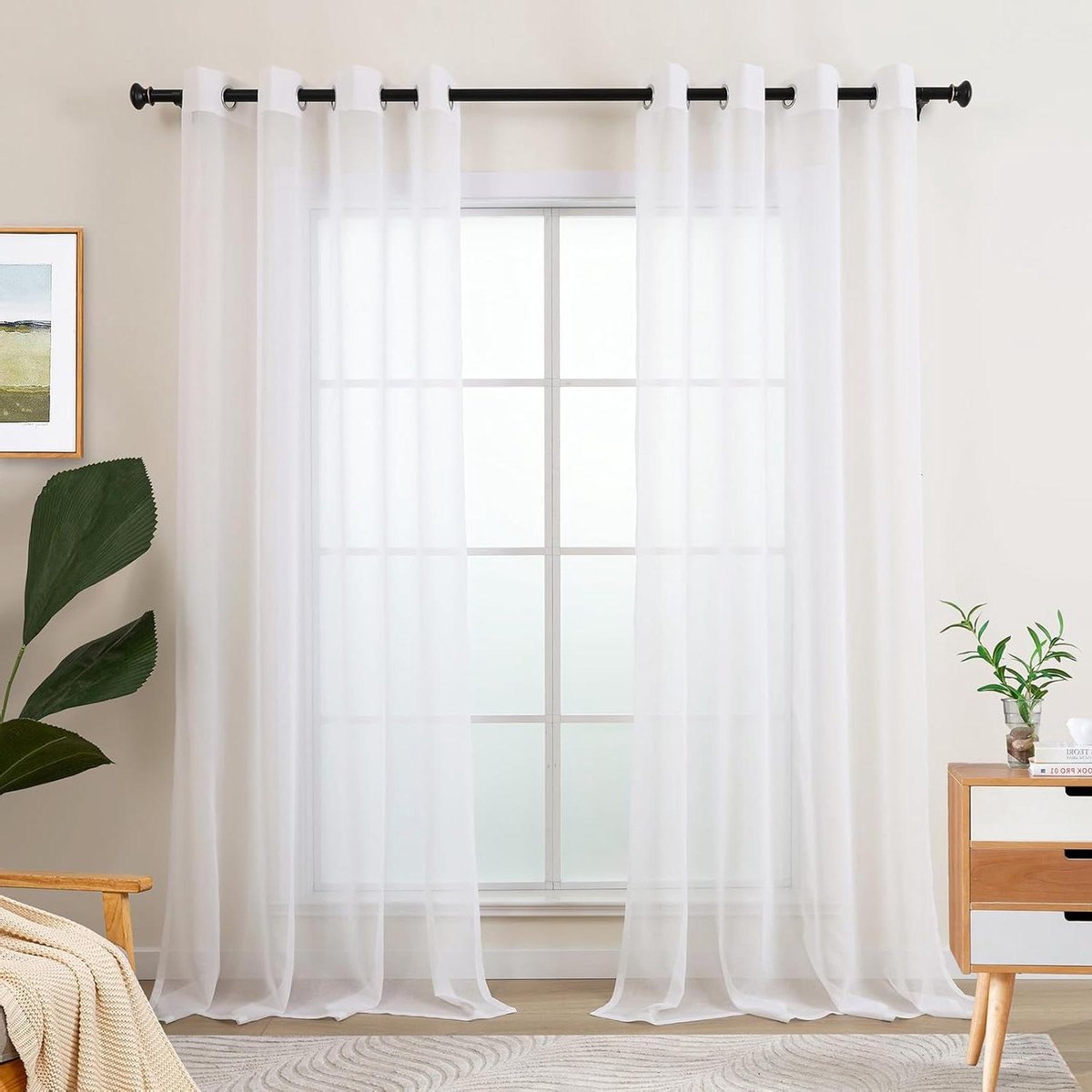 Transparante Gordijnen - Linnenlook Gordijnen - Woonkamer Aankleden - Lichtdoorlatend - 225 cm hoog - Wit