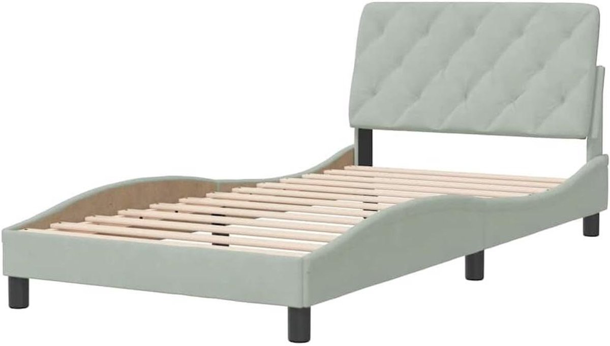 Bedframe met hoofdbord - Eenpersoonsbed Logeerbed - Ontspannen slapen - Zacht fluwelen bekleding - 100x200 cm - Lichtgrijs