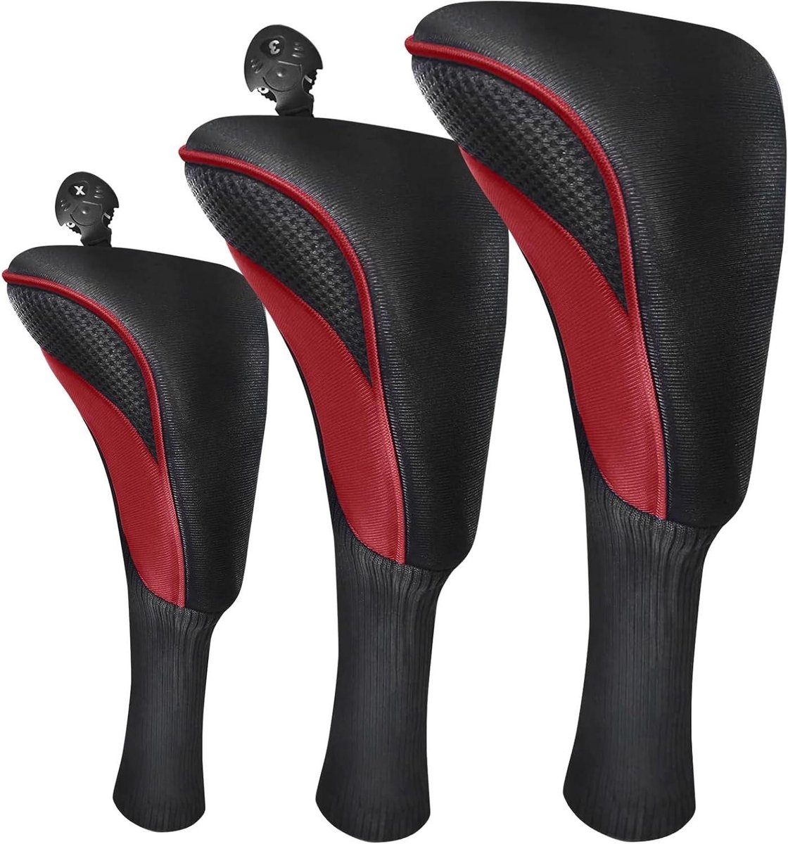 Golfclub hoofdhoezen - Golf club covers - Clubs beschermen - Verwisselbare nr. tags - 3 stuks - Karmijn