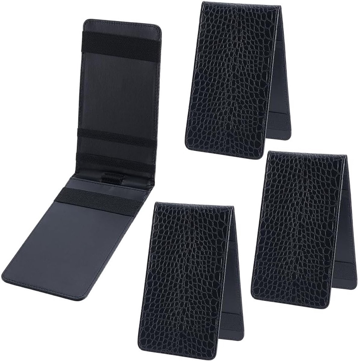 Set van 4 Golf Scorecards en Afstandboekenhouders van Faux Leer, Zwart met Alligatorlook, Ideaal voor Golfliefhebbers en Scorekeeping