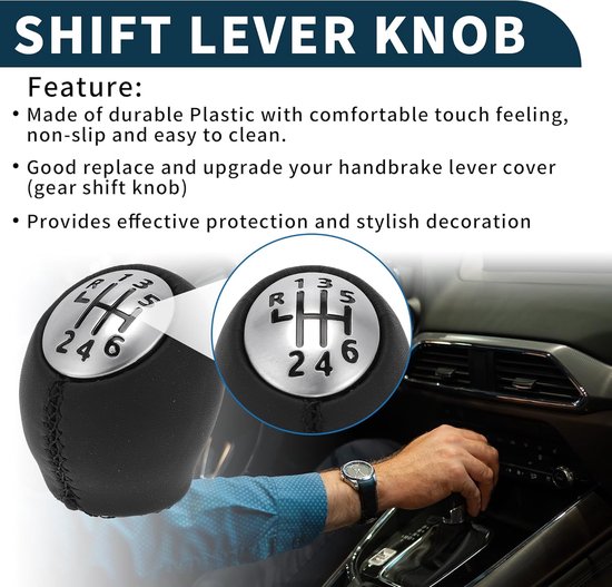 Versnellingspook Auto - Pookknop Schakelpook - Soepel Schakelen - 6 Versnellingen - 1 Stuk - Zwart Zilver — afbeelding 3