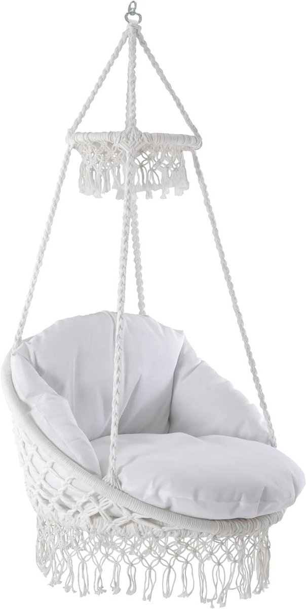Macramé hangstoel - Lichtgewicht relaxstoel - Buiten ontspannen - Verstevigde sierrand - Max 110 kg - Wit
