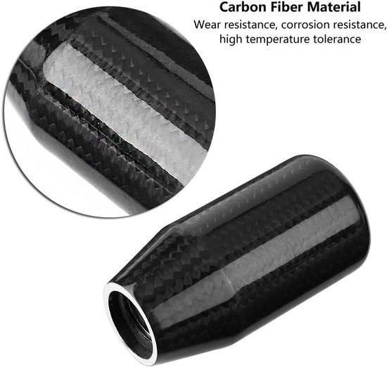 Pookknop Auto - Transmissiehendel Knop - Handmatige Versnelling - Koolstofvezel Materiaal - 8-12mm Gat - Zwart — afbeelding 4