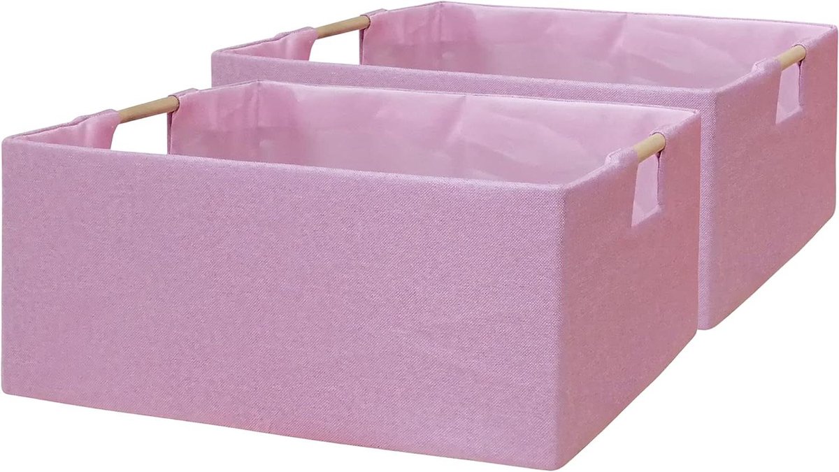 Opbergbak Set - Kastmand Organizer - Ruimte Ordenen - Opvouwbaar met Handgrepen - 2 stuks - Roze
