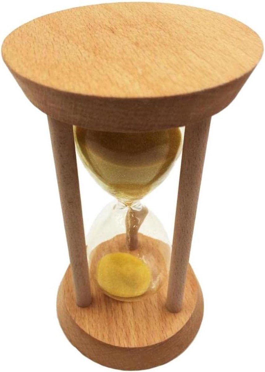 Zandloper Timer - Zandklok Keuken - Tijd Meten - Hout Glas Ontwerp - 14 x 8 cm - Geel