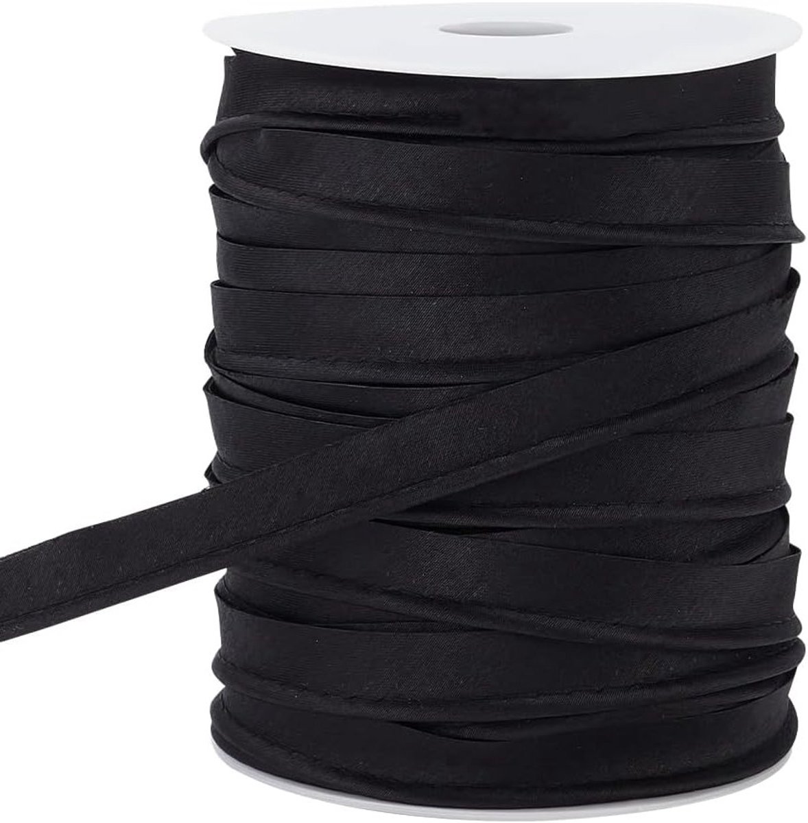 Bias Tape voor Pijpfittingen - Zwart 50 m, 12 mm Polyester Pijpbedekking, Vouwkoord voor Afwerking van Pijpen, Behang en Decoratie Tape