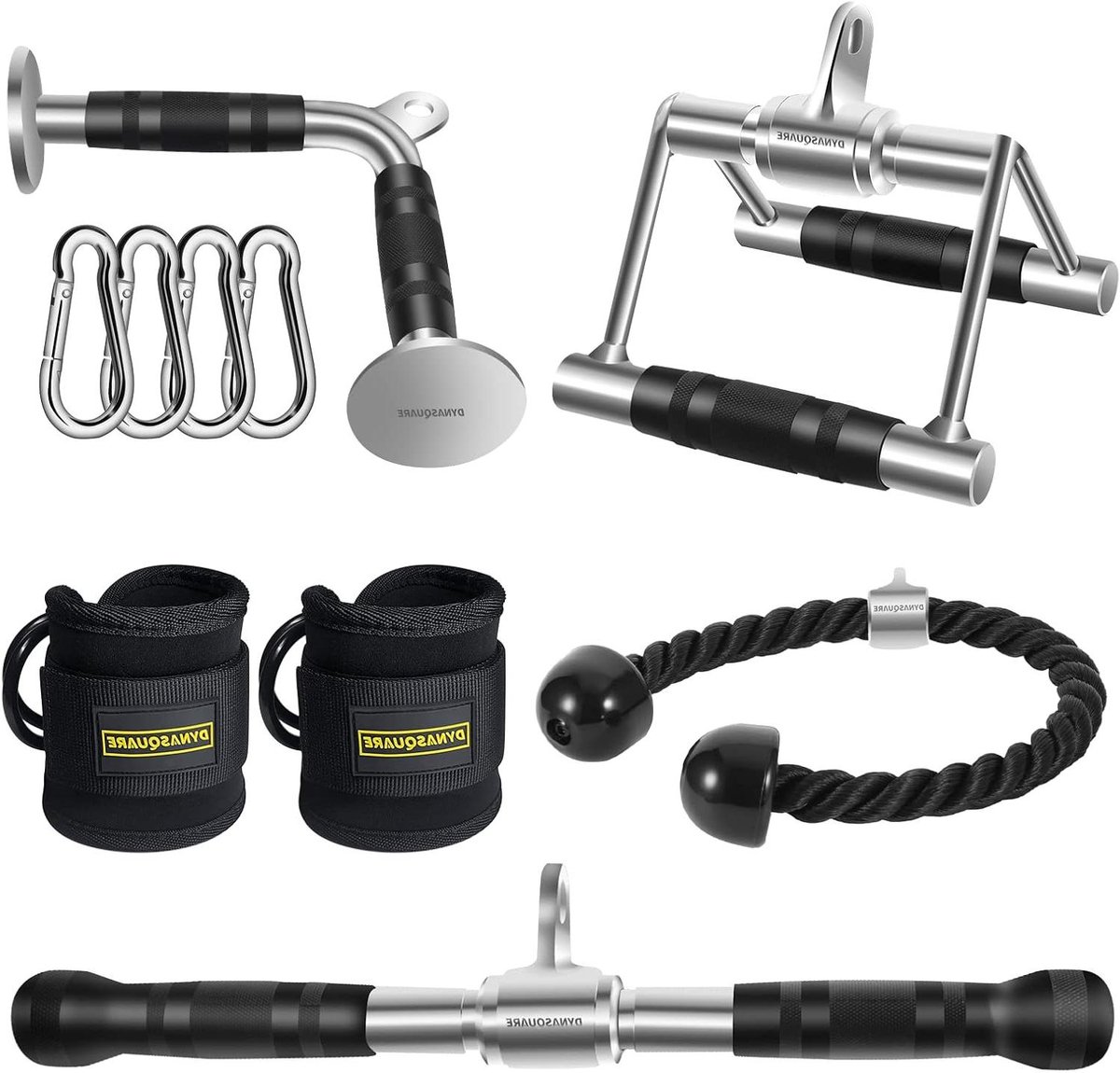 Fitness Kabel Set - Home Gym Accessoires - Krachtraining Thuis - Veelzijdige Bevestigingen - Set van 5 - Zwart/Chroom