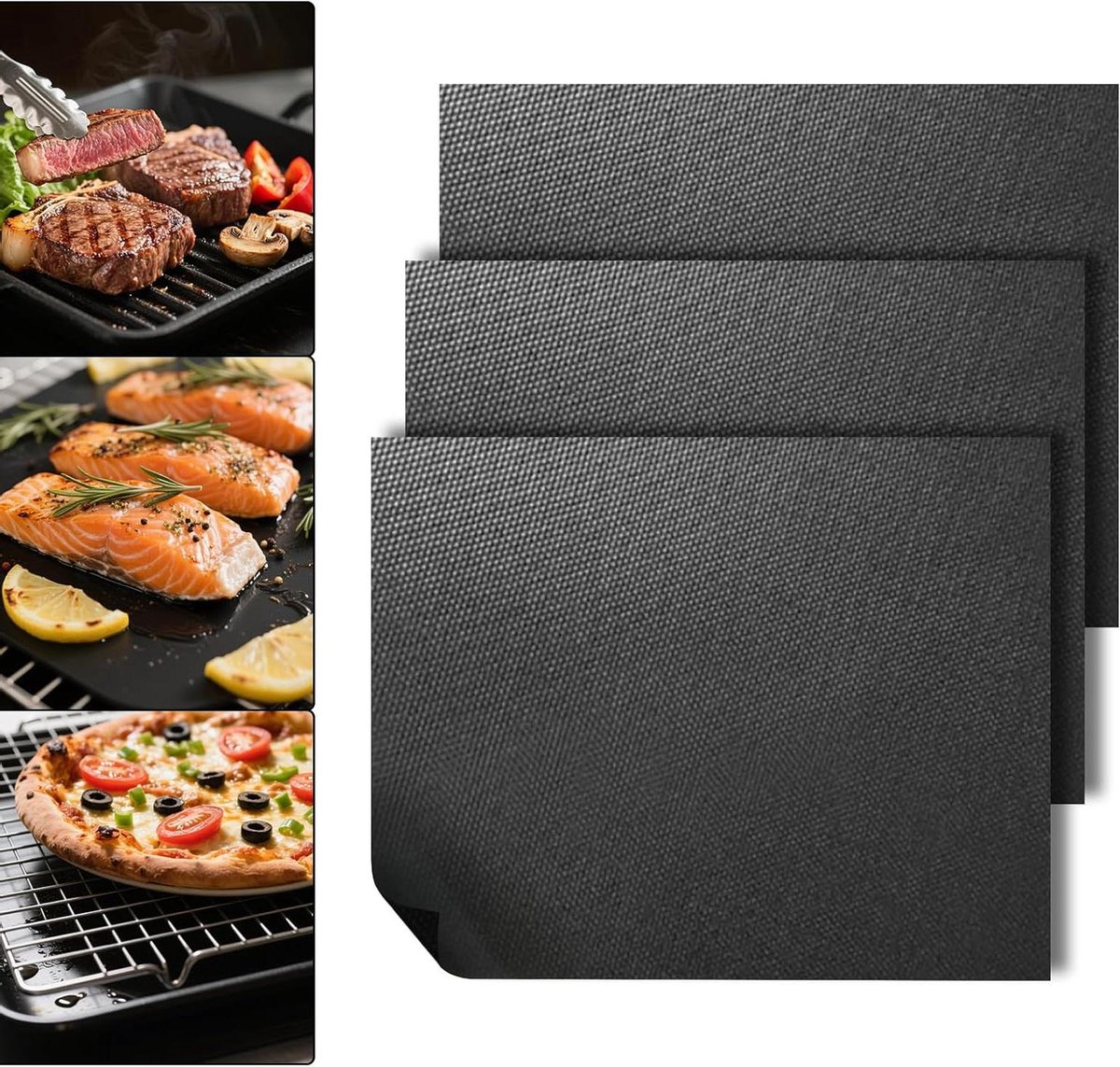 Barbecuematten - Grillmatten Antiaanbak - Gelijkmatig Grillen - Voedselveilige Siliconen - 50x40 cm - Zwart