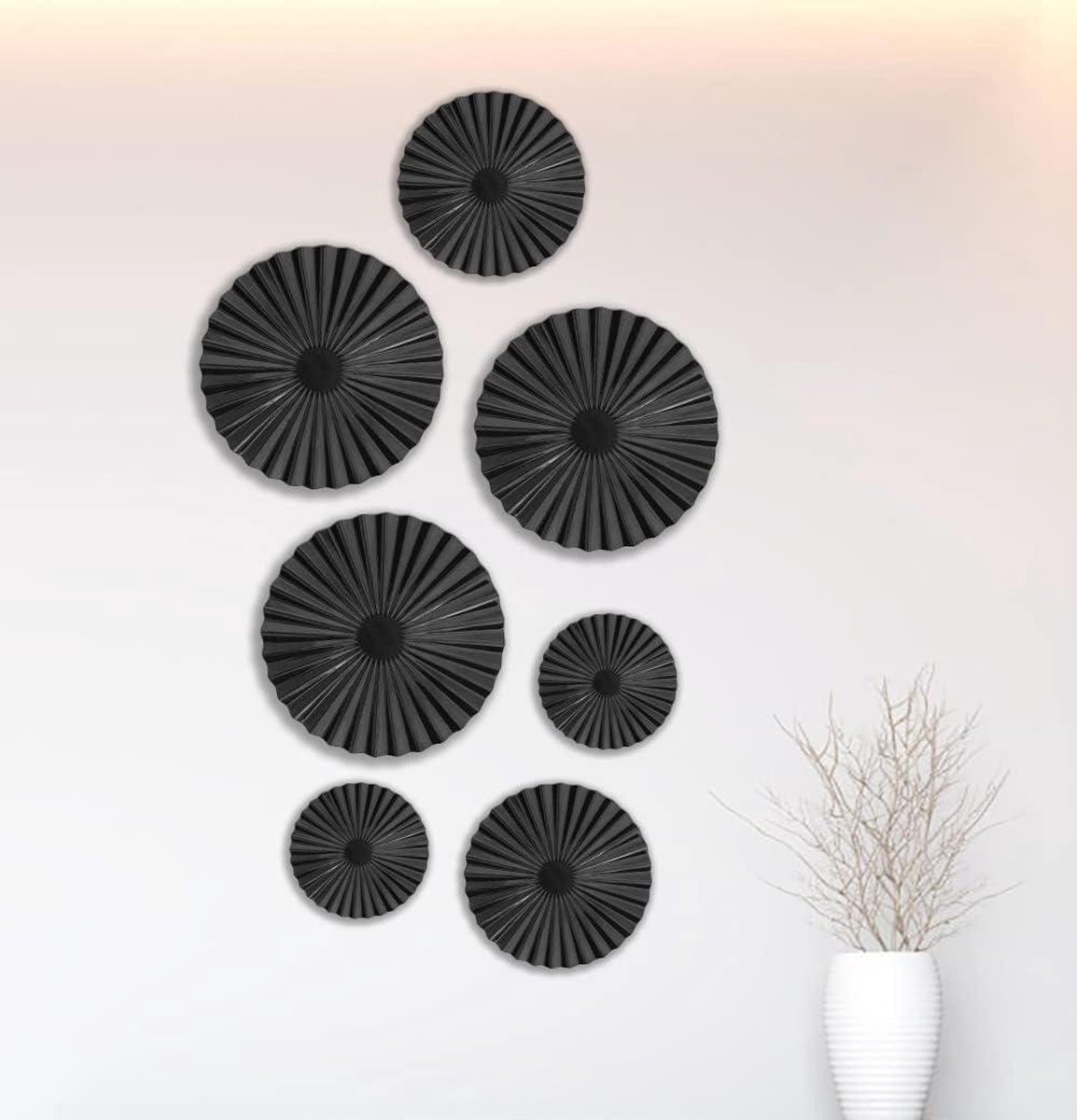 Muur Decor Set - Wanddecoratie Metaal - Woonkamer Aankleden - Abstract Zonnestraal Ontwerp - 7 Stuks - Zwart