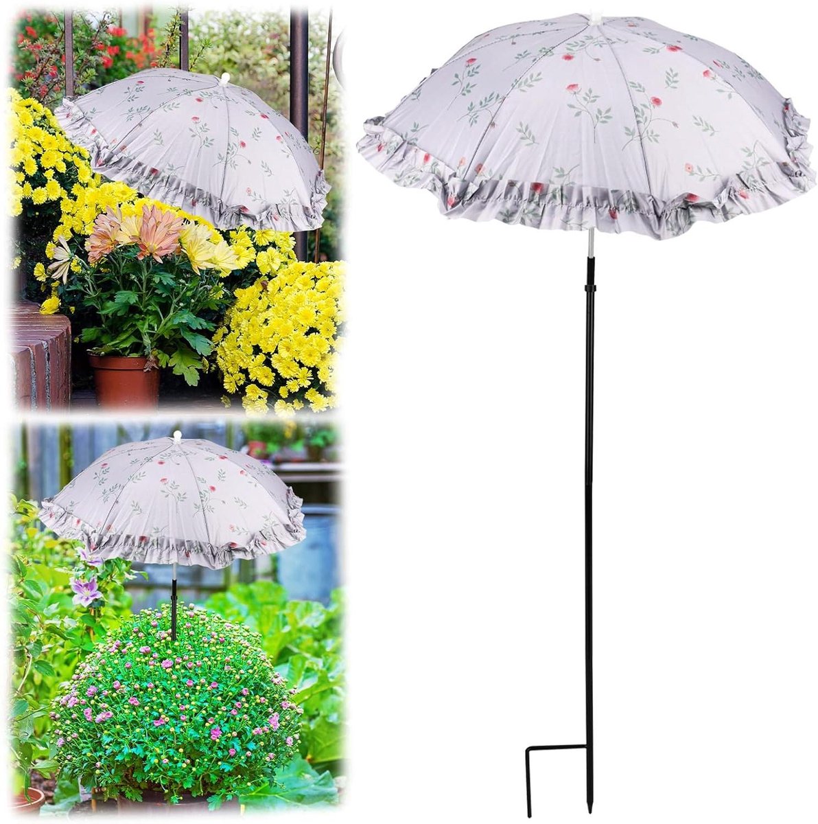 Plantenparaplu Sets - Tuinparasol Potplant - Bescherm Planten Zon - Verstelbare Bloemstijl - 63 cm - Lichtgrijs