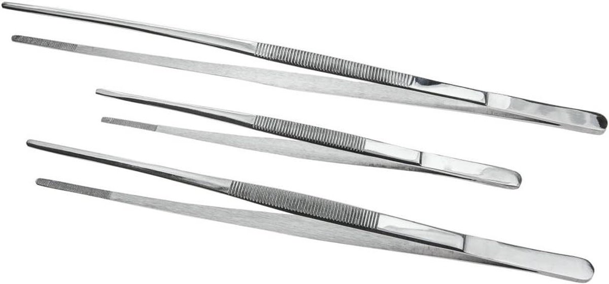 Pincetset 3-delig - Griptang set - Kleine voorwerpen oppakken - Gekartelde grip - 305 cm tot 203 cm - Zilver