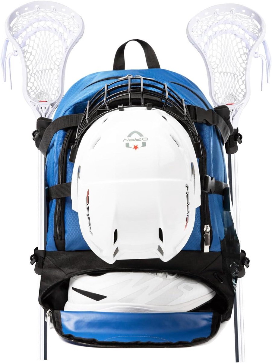 Lacrosse Rugzak - Sporttas Veldhockey - Sportuitrusting Vervoeren - Twee Stokhouders Apart Schoenenvak - 50 Liter - Blauw