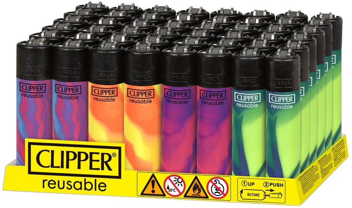 Clipper Classic Large Aanstekers "Nebula Mix 1" Display (48 Stuks)