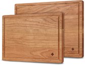 SOPHIOR – Ensemble de planches à découper en bois de cerisier – 2 pièces – Avec rainure à jus et poignées