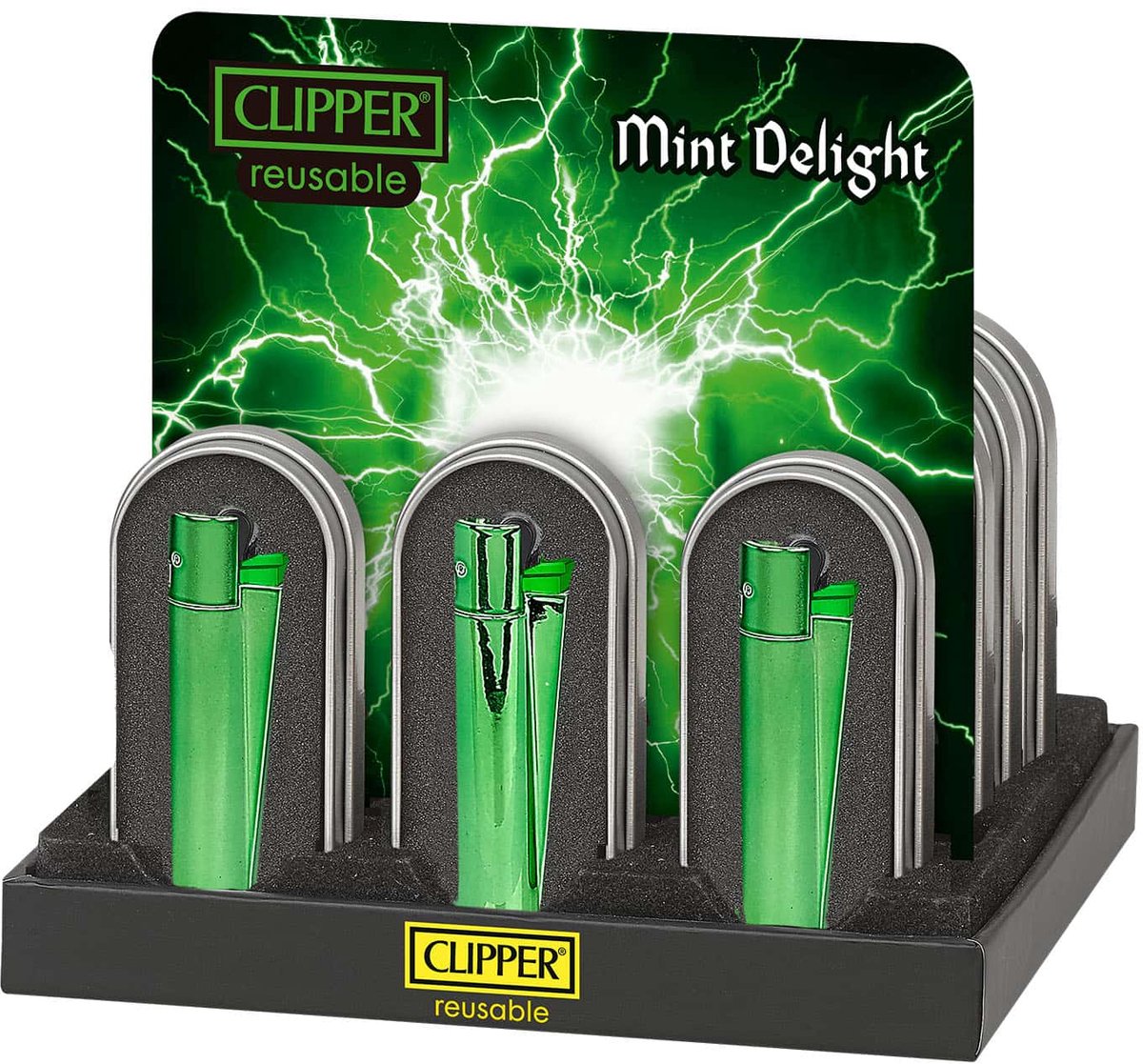 Clipper Large Metal Aanstekers "Mint Delight" Display (12 Stuks)