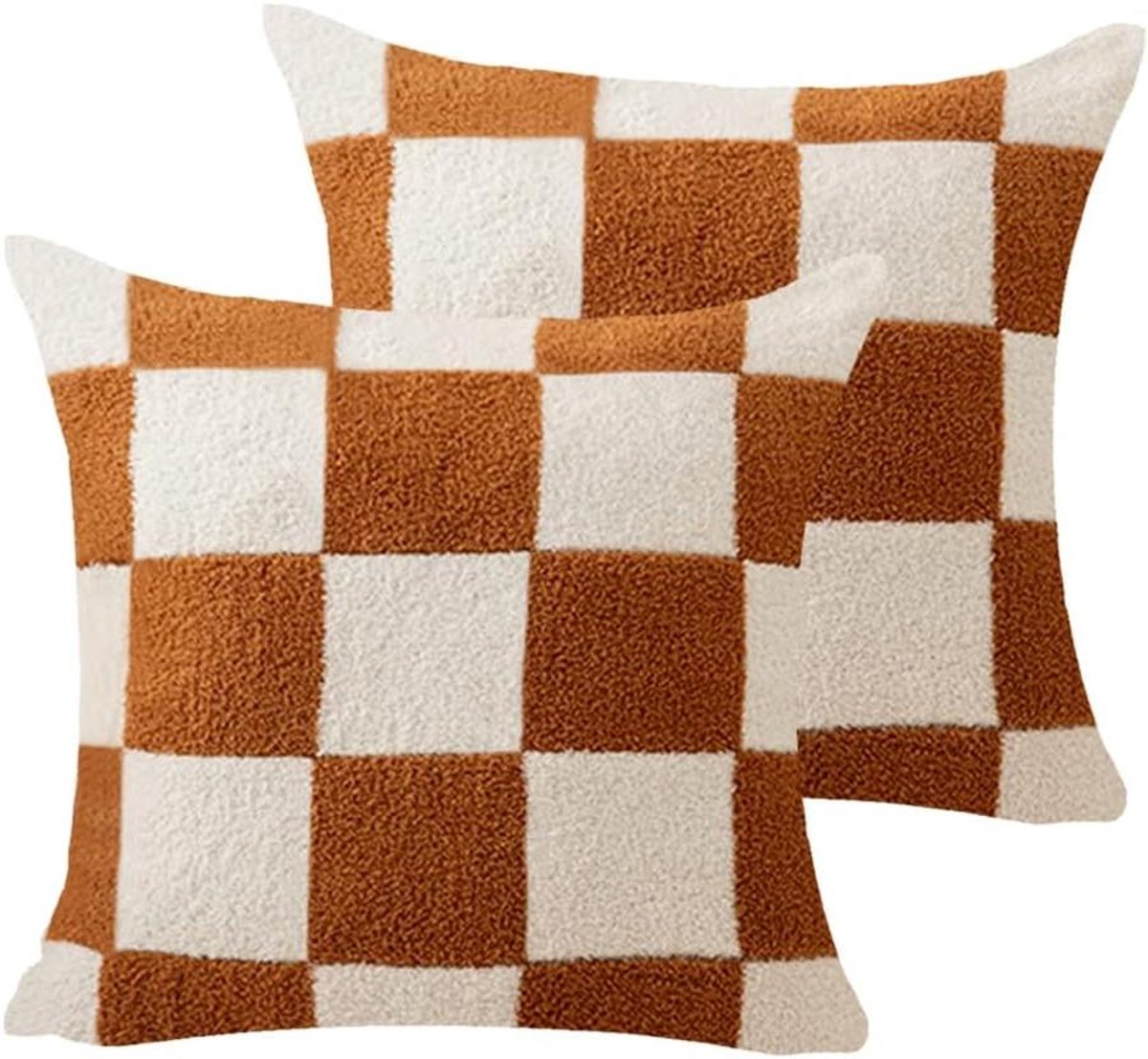 Kussenhoezen Set - Sierkussens Decoratie - Bank Versieren - Dubbelzijdig Schaakbord - 45 x 45 cm - Bruin