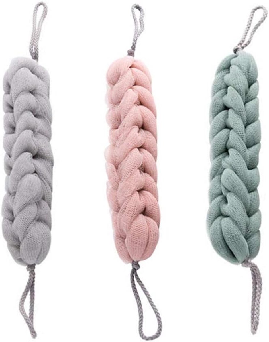 Badspons Set - Douche Spons - Huid Reinigen - Rekbare Lengte - 3 stuks - Groen Roze Grijs