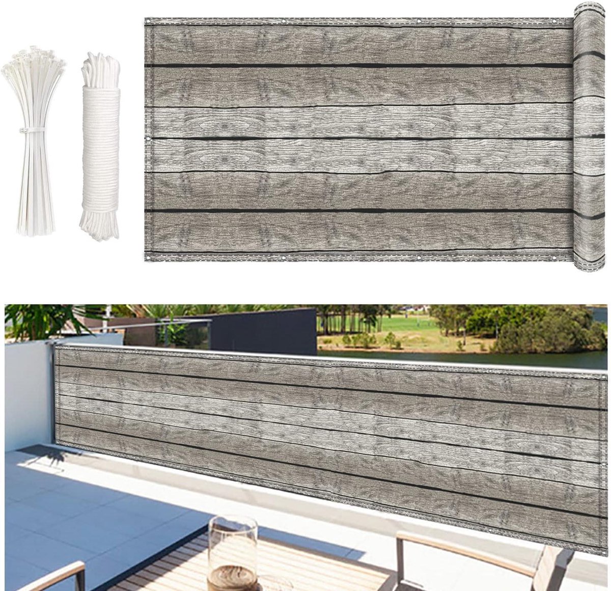 Balkonafdekking - Privacy scherm - Balkon afschermen - Scheurvast polyester - 80 x 950 cm - Grijs