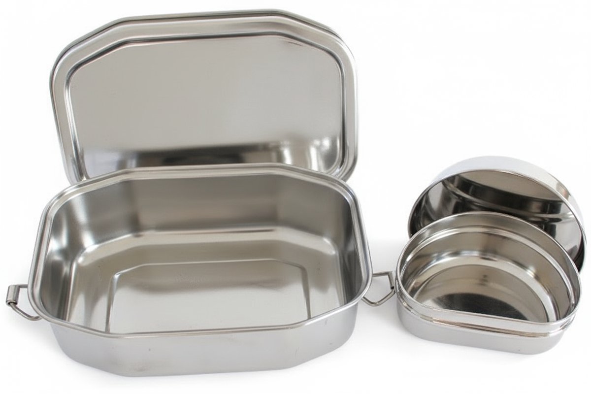 RVS lunch- en snackbox - Lunchbox en kleine doos met deksel en clip