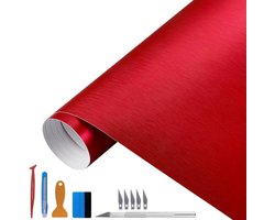 Metallic Vinylfolie - Auto Wrapfolie Sticker - Voertuig Decoratie - Geborsteld Staal Look - 100x300 cm - Rood
