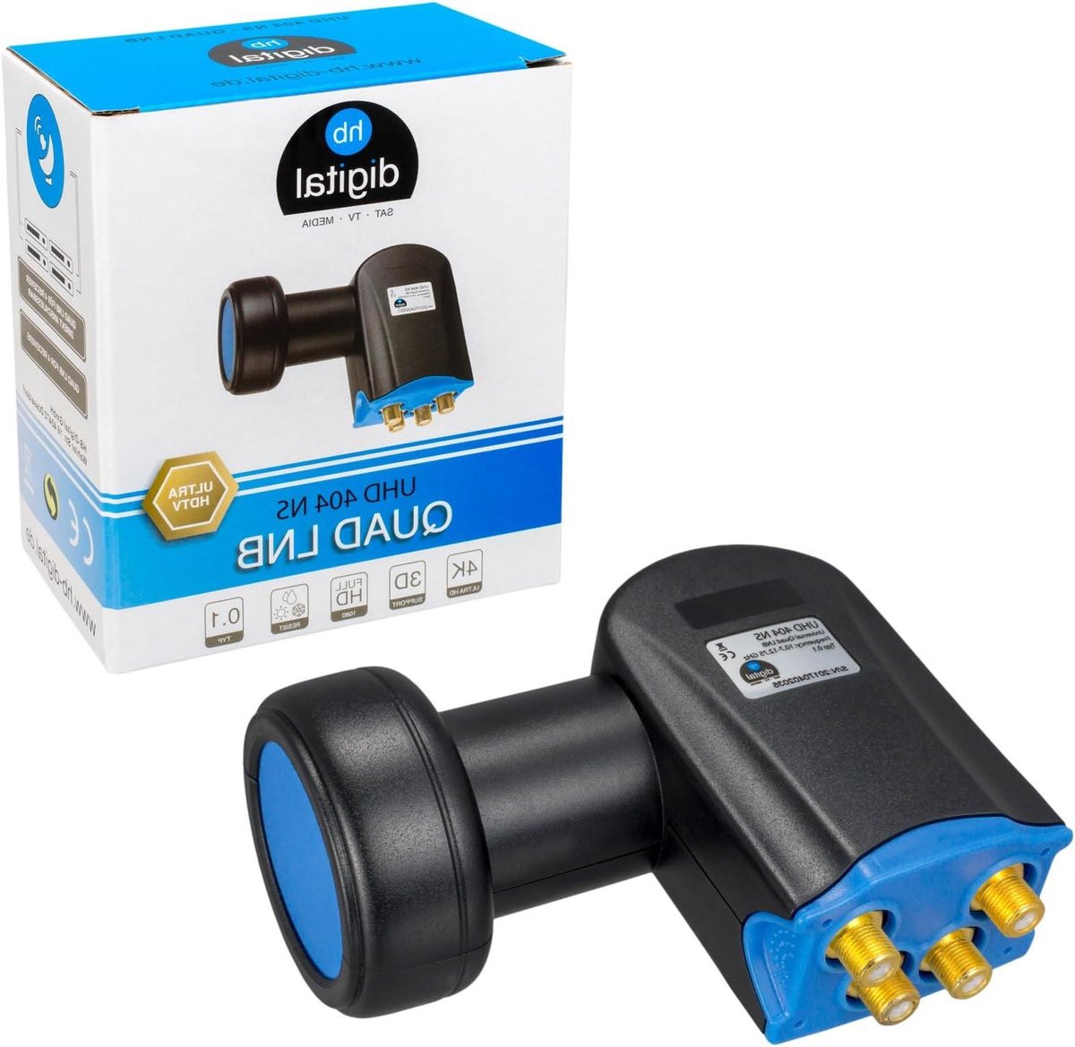 Quad LNB - Satelliet LNB - Satellietontvangst - 4 Deelnemers Direct - 0.1 dB Ruismaat - Zwart