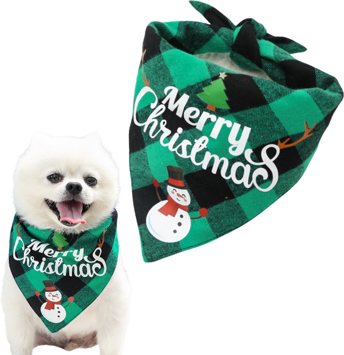 Kerst Sjaaltje 'Merry Christmas' - Hond & Kat - Winter Halsband - Honden Das Groen - Kerstpakje voor Honden en Katten - Hondentrui - Kerstkostuum - Hondenkleding - Maat S