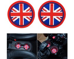 Set van 2 Bekerhouder Inleggers - Engelse Vlag - Blauw, wit & rood - Geschikt voor Mini Cooper / Cooper S / Clubman / Countryman - Rubberen Bekerhouders Onderzetters - Siliconen - Mini Auto Accessoires