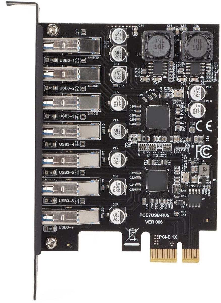 Pissente 7-poorts PCIe USB 3.2 Gen1 Expansiekaart met 5Gbps Hoge Snelheid
