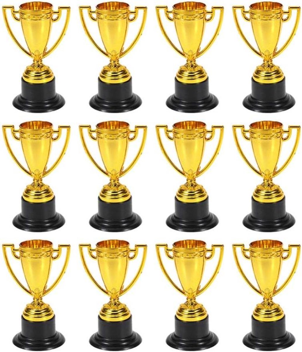 Gouden Trofee Mokken - Mini Prijzen - Feest Wedstrijden - Set van 24 - 3.3 Inch - Goud
